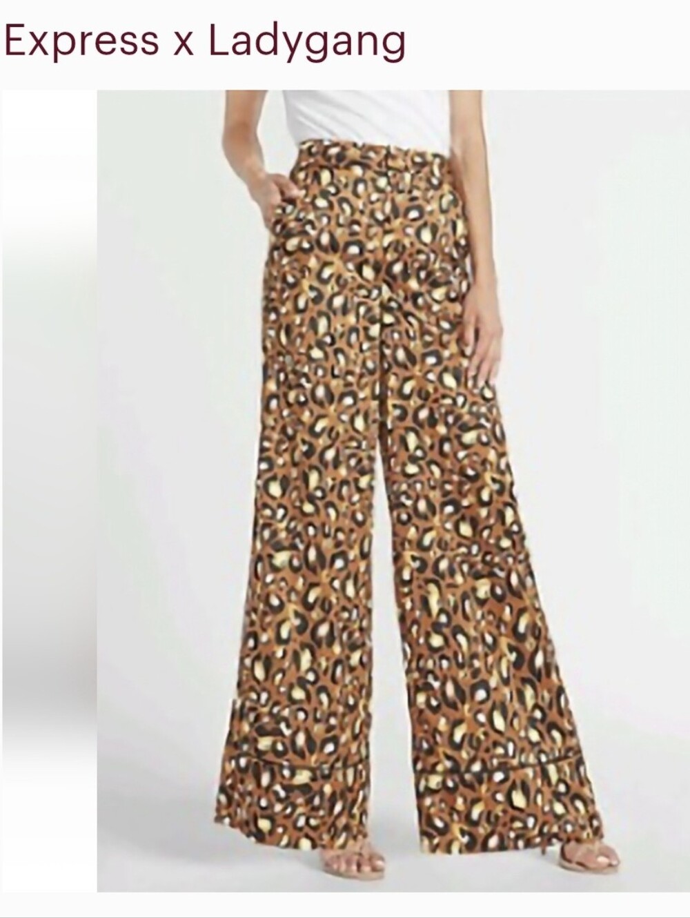 Express x Ladygang Leopard Print Wide Leg Pants - Brown/Black Size 00
